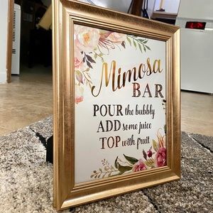 Mimosa Bar sign - gold and pink floral